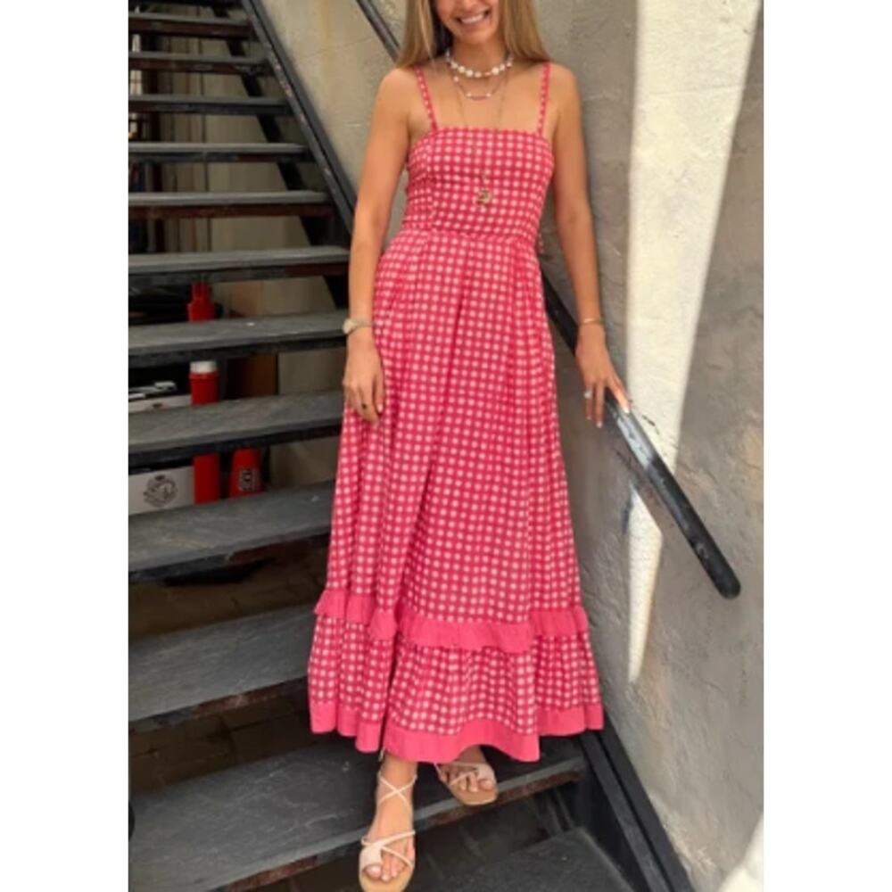 Chakeris Charleston Abigail Gingham Check Maxi Dress Sz S